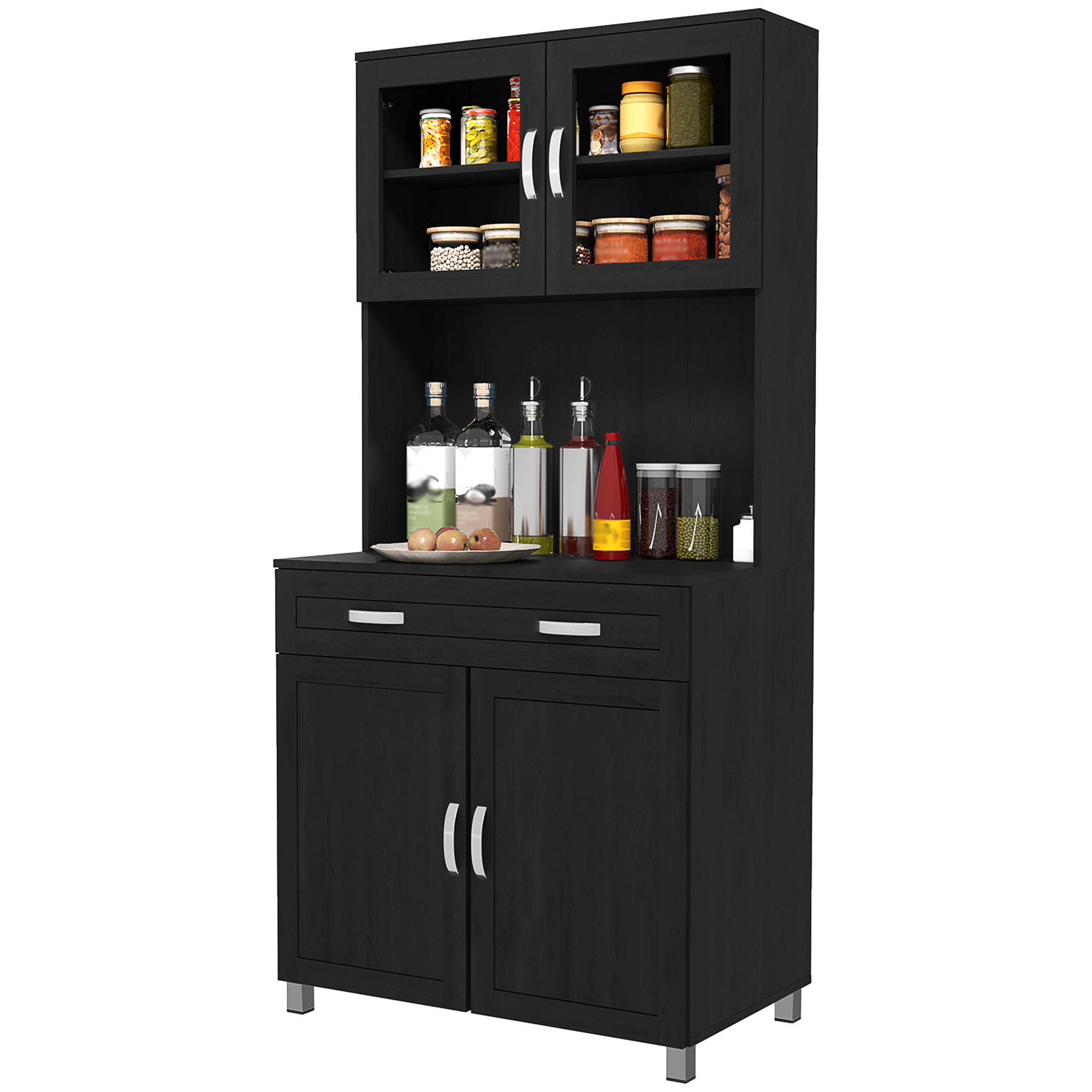 Armoire de cuisine contemporaine multi-rangement 4 portes grand tiroir noir