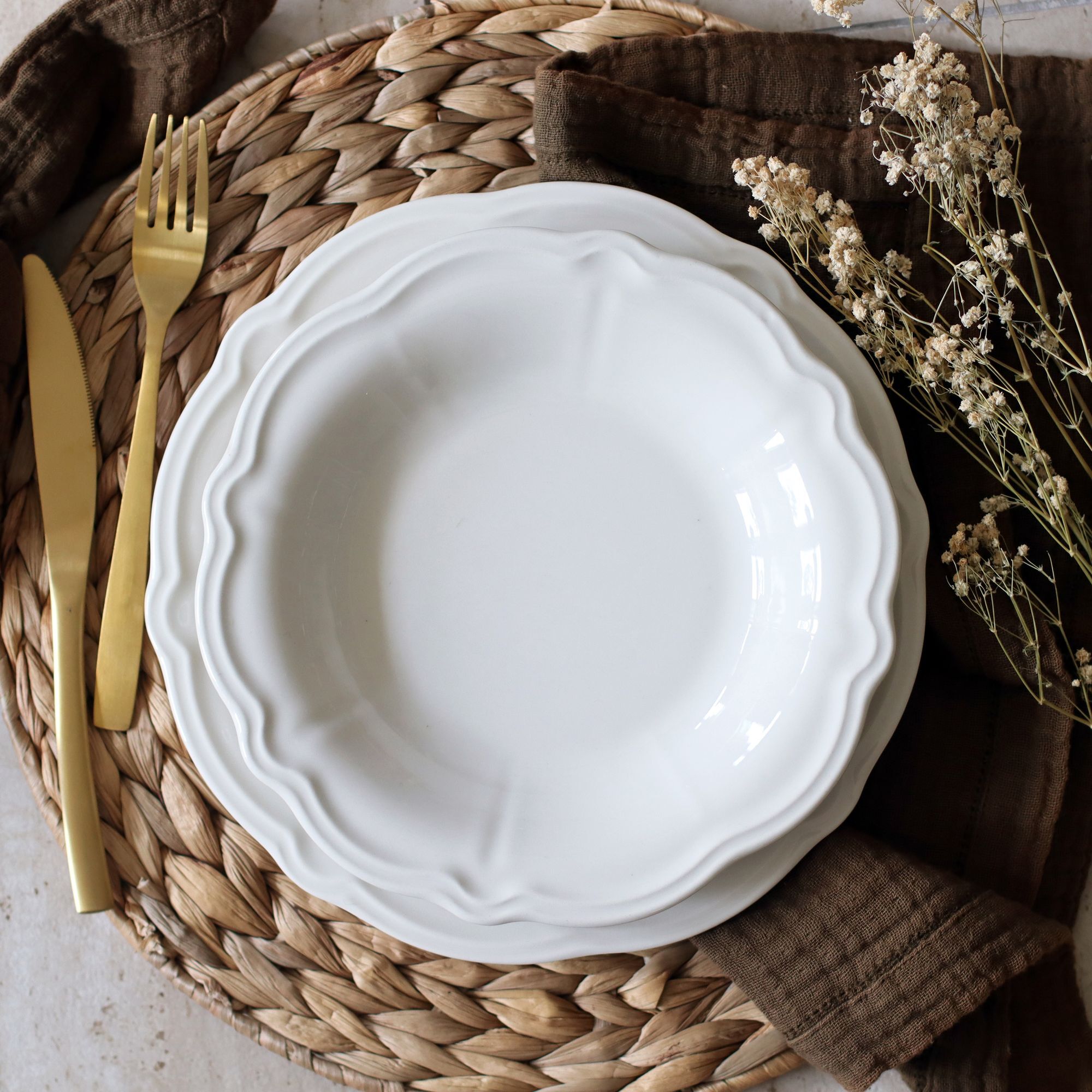 Lot de 6 assiettes plates en grès blanc 26cm CHARLOTTE