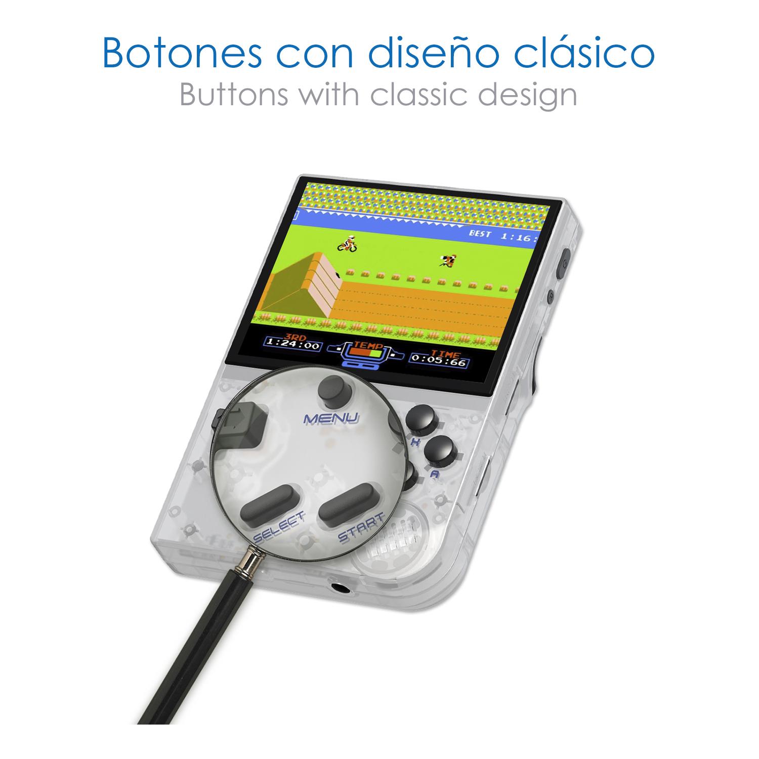 Console emulatore multipiattaforma RG35XX. Schermo IPS da 3,5''; Quad Core 384 MHz, 16 GB. Sistema operativo Linux. +5.000 giochi.