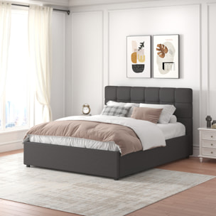 LYANNA Lit avec coffre de rangement 140x190cm velours gris foncé