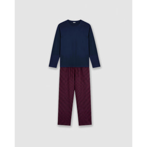 Pigiama lungo in cotone Silvestre blu navy