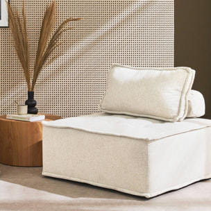 Chauffeuse pour canapé modulable tissu capitonné crème avec un coussin
