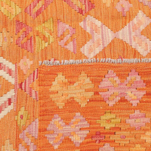 Tapis kilim au motif ethnique, tissé plat en laine naturelle