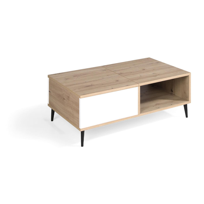 Mesa de centro elevable BREMEN - roble y blanco polar - 100x60x37cm