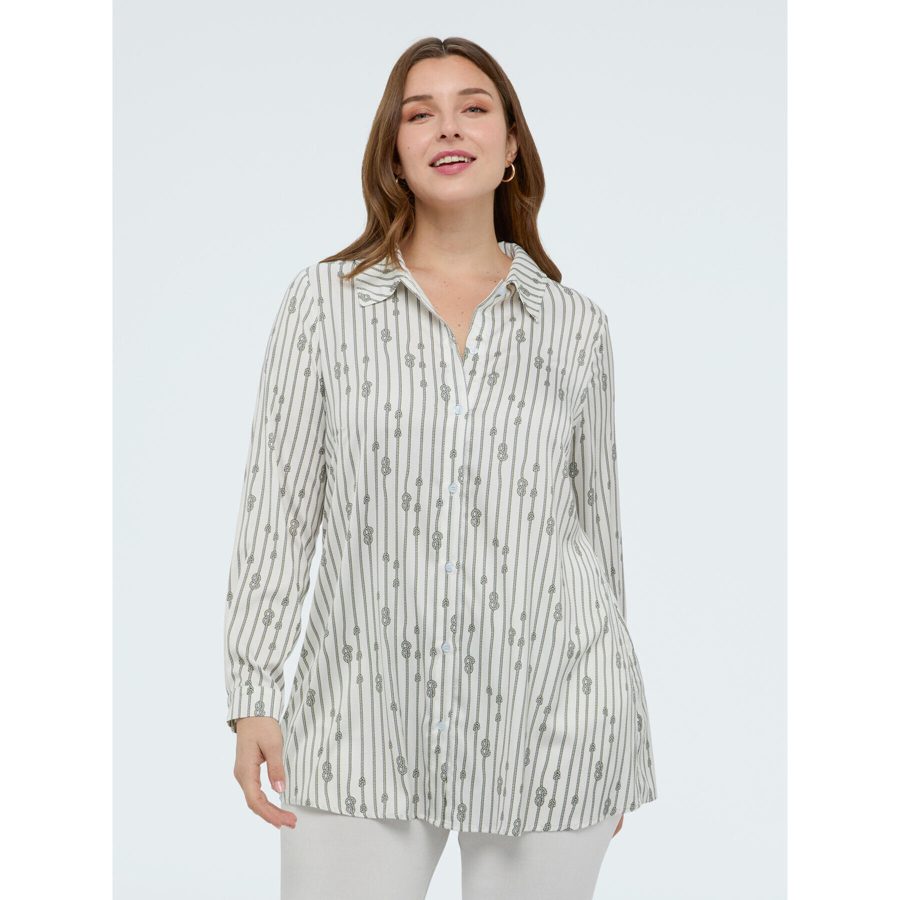 Fiorella Rubino - Camicia fantasia a righe con nodi - Bianco