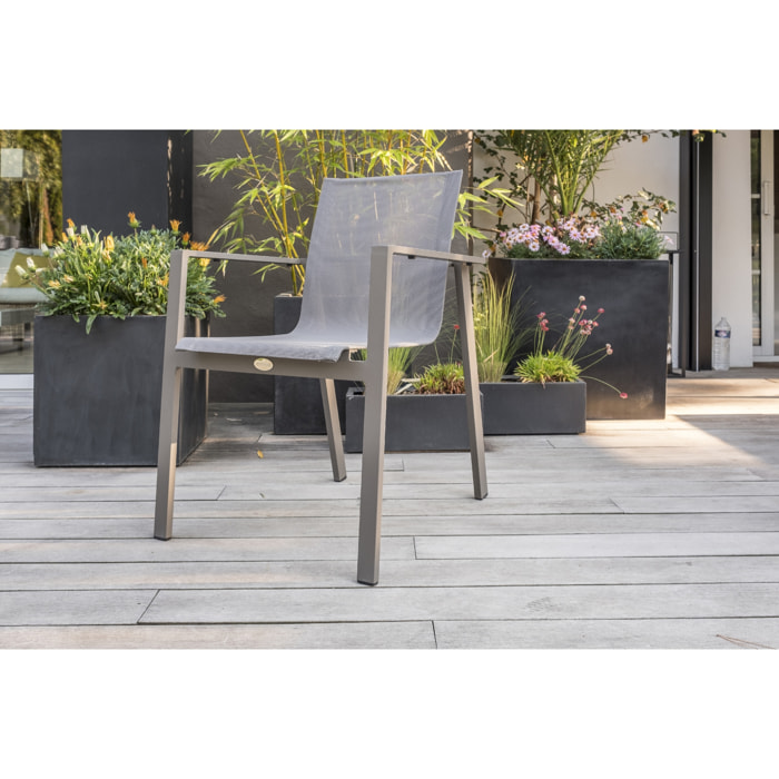 ZAHARA - Fauteuil de jardin empilable en aluminium et toile plastifiée taupe