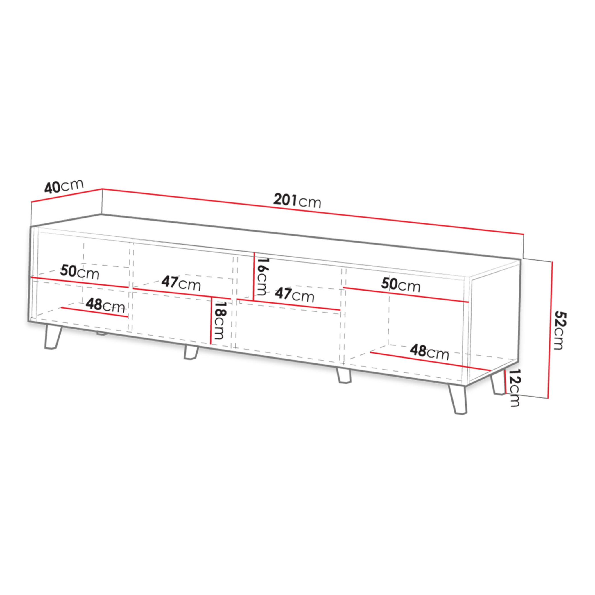 Come - meuble TV - effet bois - 4 portes - 200 cm - Bois