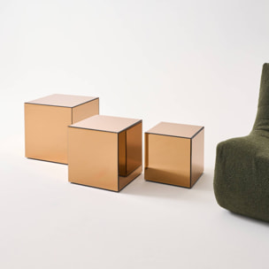 Table cubique miroir ambre. bout de canapé. table d'appoint cube miroir 40cm