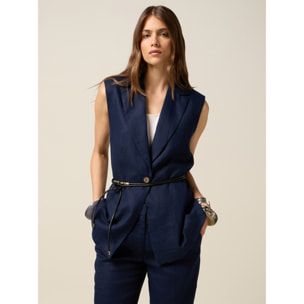 Oltre - Gilet in puro lino - Blu
