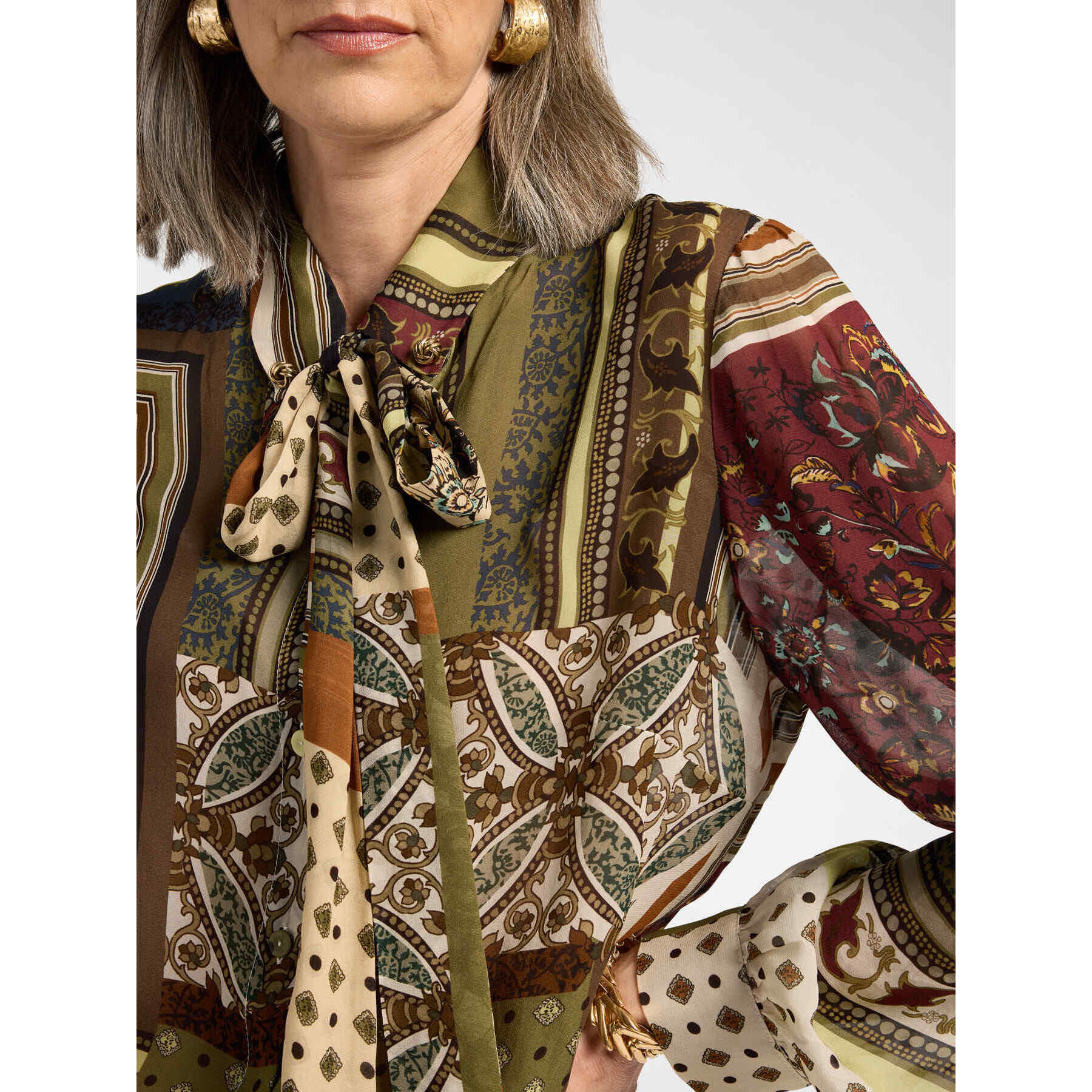 Elena Mirò - Camicia in georgette stampata - Verde militare