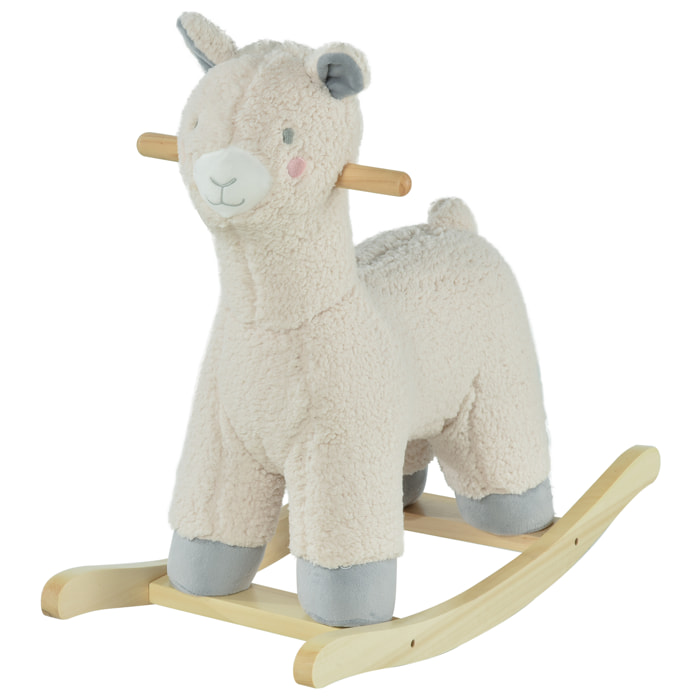 Cheval à bascule modèle lama fonction vocale bois peuplier peluche douce crème