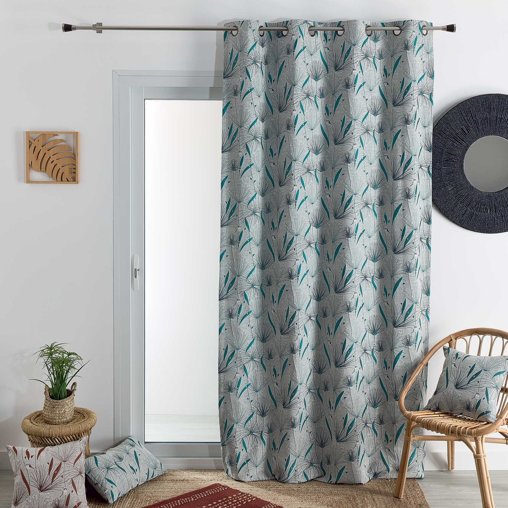 Rideau d'ameublement à jacquard papyrus - Bleu Paon