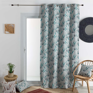 Rideau d'ameublement à jacquard papyrus - Bleu Paon