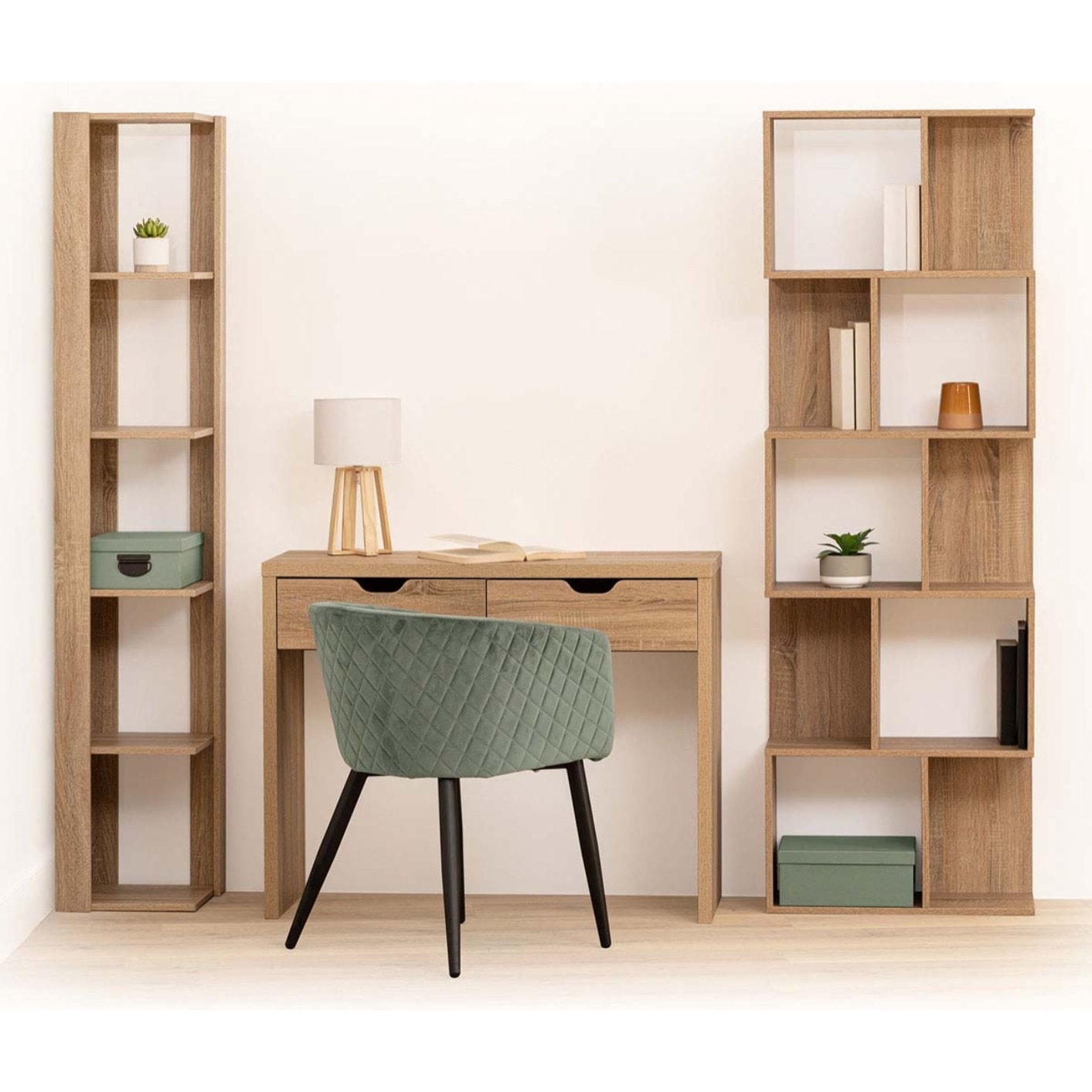 Étagère colonne d'angle effet chêne naturel beige