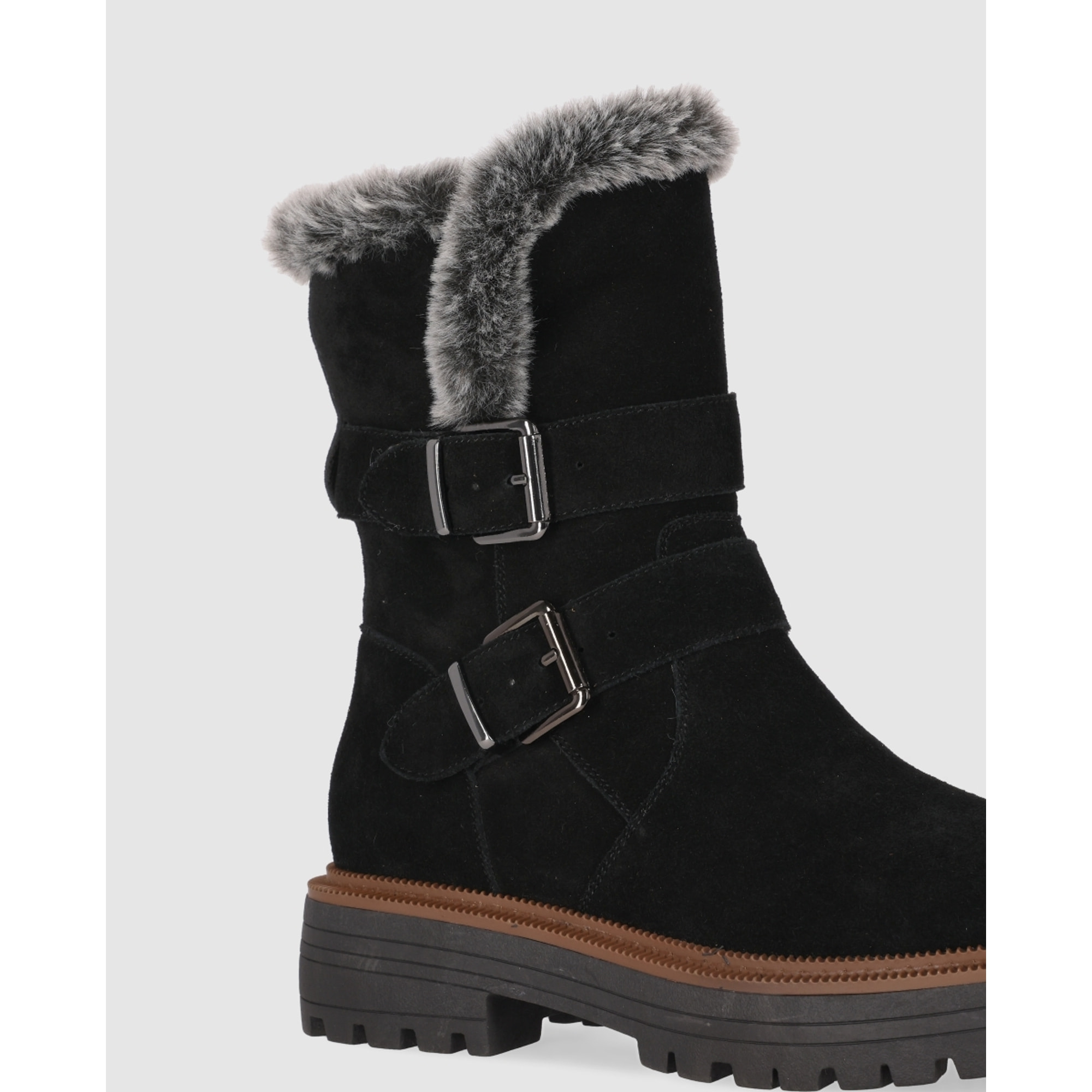 Botines de Serraje - Negro - Tacón: Bajo