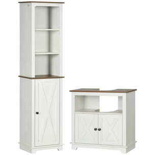 Conjunto de Baño Juego de Columna de Baño con Estante Ajustable y Mueble para Debajo del Lavabo con 2 Puertas Antivuelco 39,5x30x160 cm 60x30x60 cm Blanco