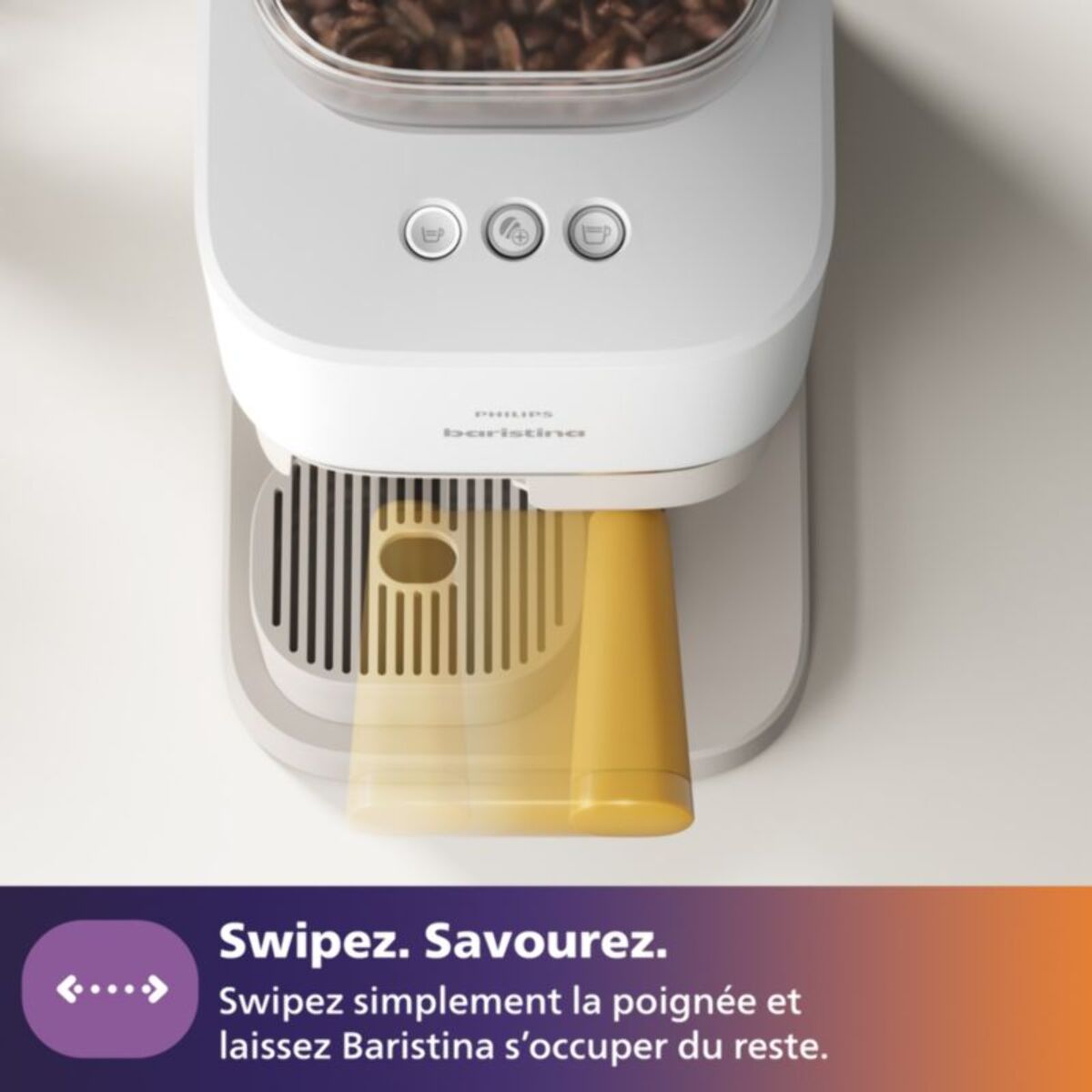 Machine à expresso PHILIPS Baristina BAR302/20 cafetière à grain Blanche + Porte-filtre Bois de Hêtre