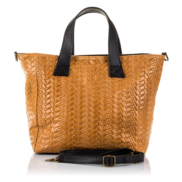 Cassandra Borsa tote Donna.Leder autentico Camoscio Inciso Intrecciato