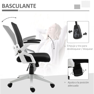 Silla de Oficina Ergonómica Silla Escritorio Giratoria Basculante con Altura Ajustable Reposabrazos Abatibles Soporte Lumbar y Respaldo Malla Transpirable 61x61x94-104 cm Negro