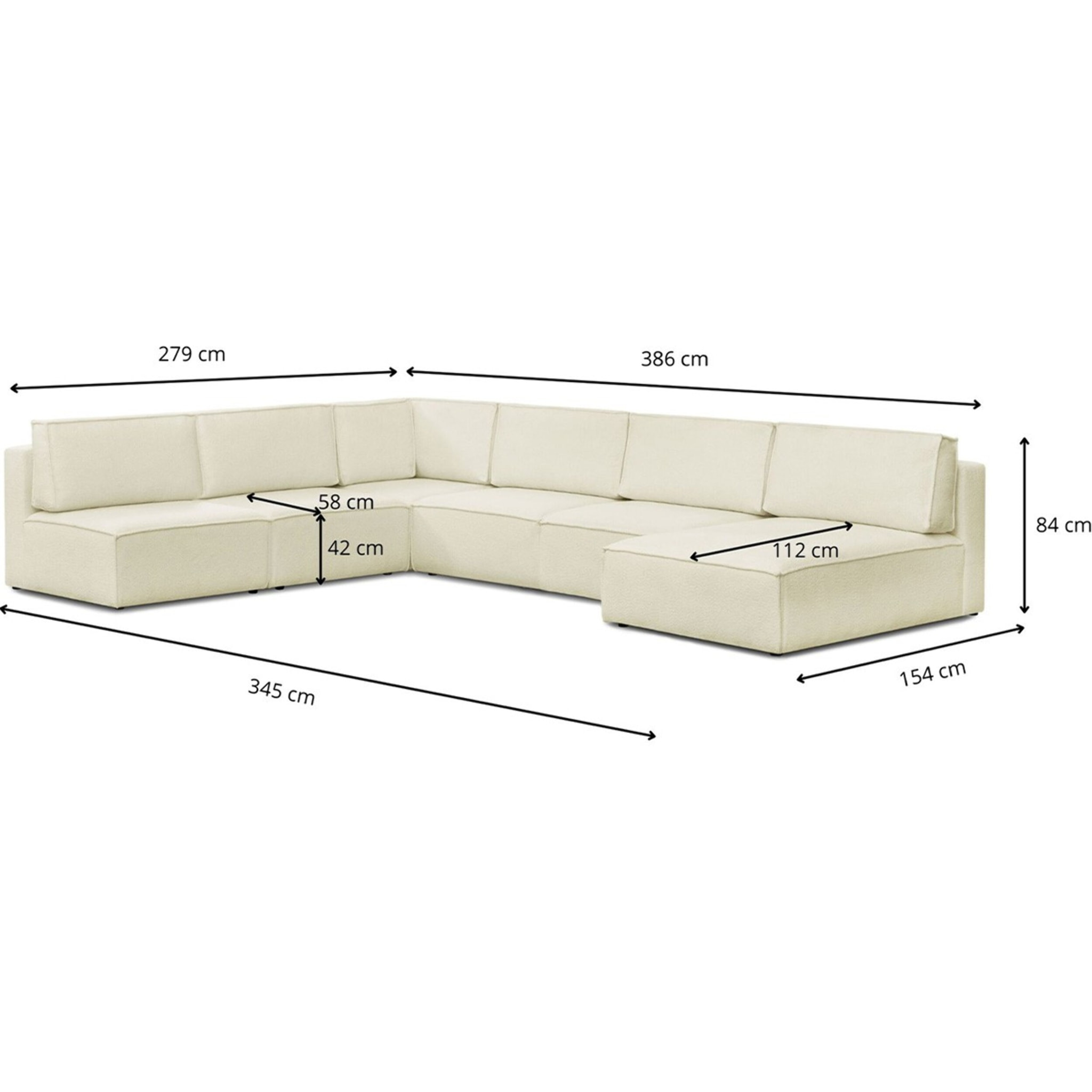 Canapé d'angle droit convertible 9/10 places en tissu bouclé - Harper Mod