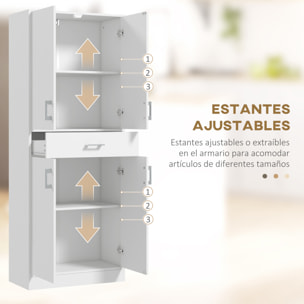 Alacena de Cocina Mueble de Cocina con 4 Puertas 1 Cajón y Estantes Ajustables Antivuelco Armario de Cocina Moderno para Comedor Salón 70,8x34x180 cm Blanco y Plata