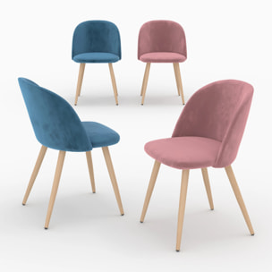 Pack 4 chaises en velours bleu et rose - Cozy
