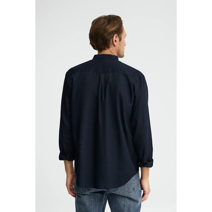 Camisa cotolino azul marino con cuello mao, corte regular y bordado Rigby Go