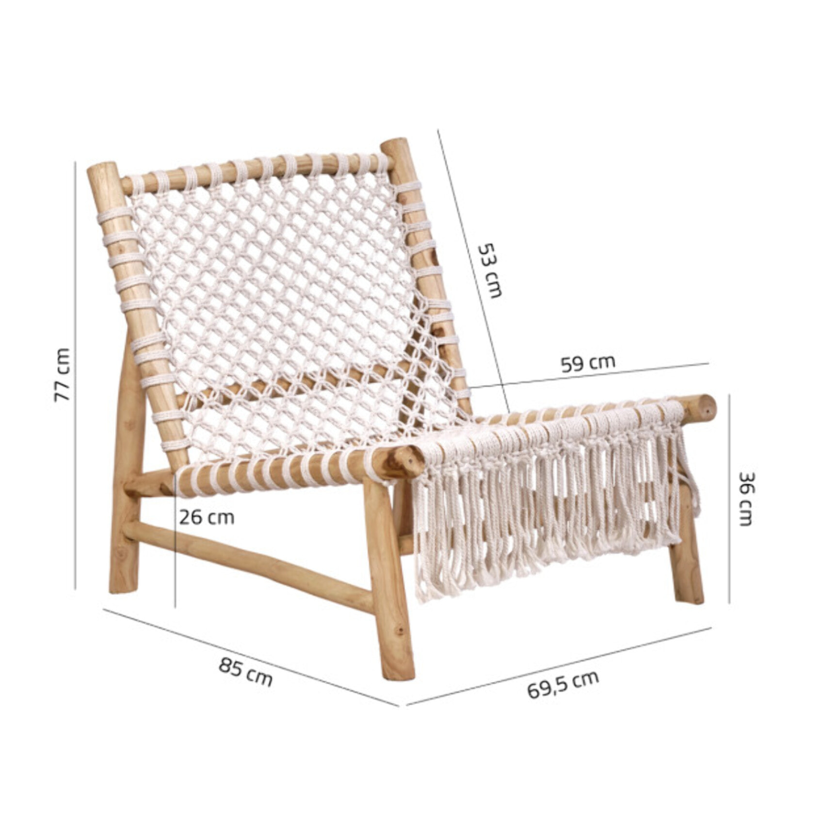 Chaise relax lounge en bois de teck et cannage cordes tressées - PIOU