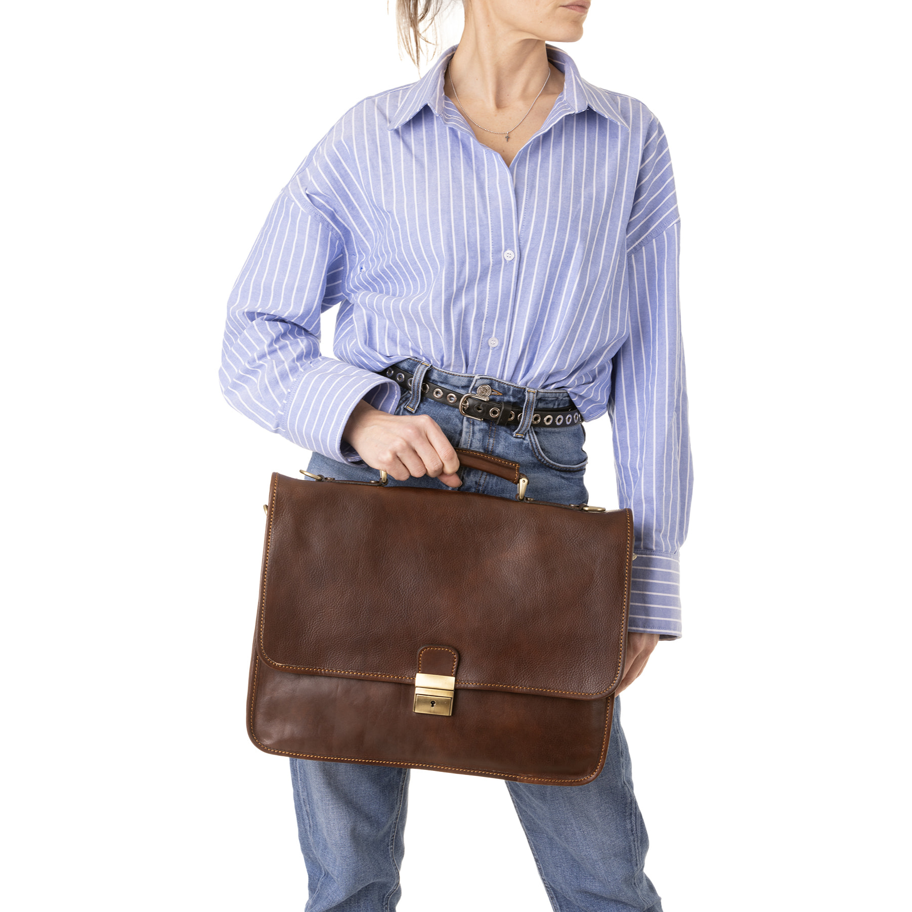 Borsa a mano  unisex In Vera pelle Made in Italy 40x30x6 cm