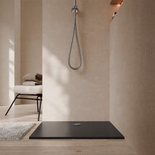Receveur 120x90x2.6cm Extra-plat en Polybéton Noir Mat Effet Soft-touch - Redécoupable - NELSON