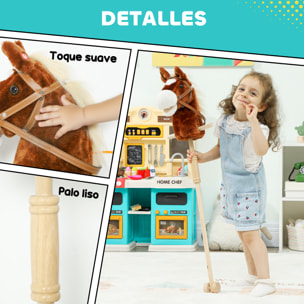 Cabeza de Caballo con Palo de Madera, Sonidos y Ruedas, Caballo de Juguete, 95 cm de Altura, Marrón