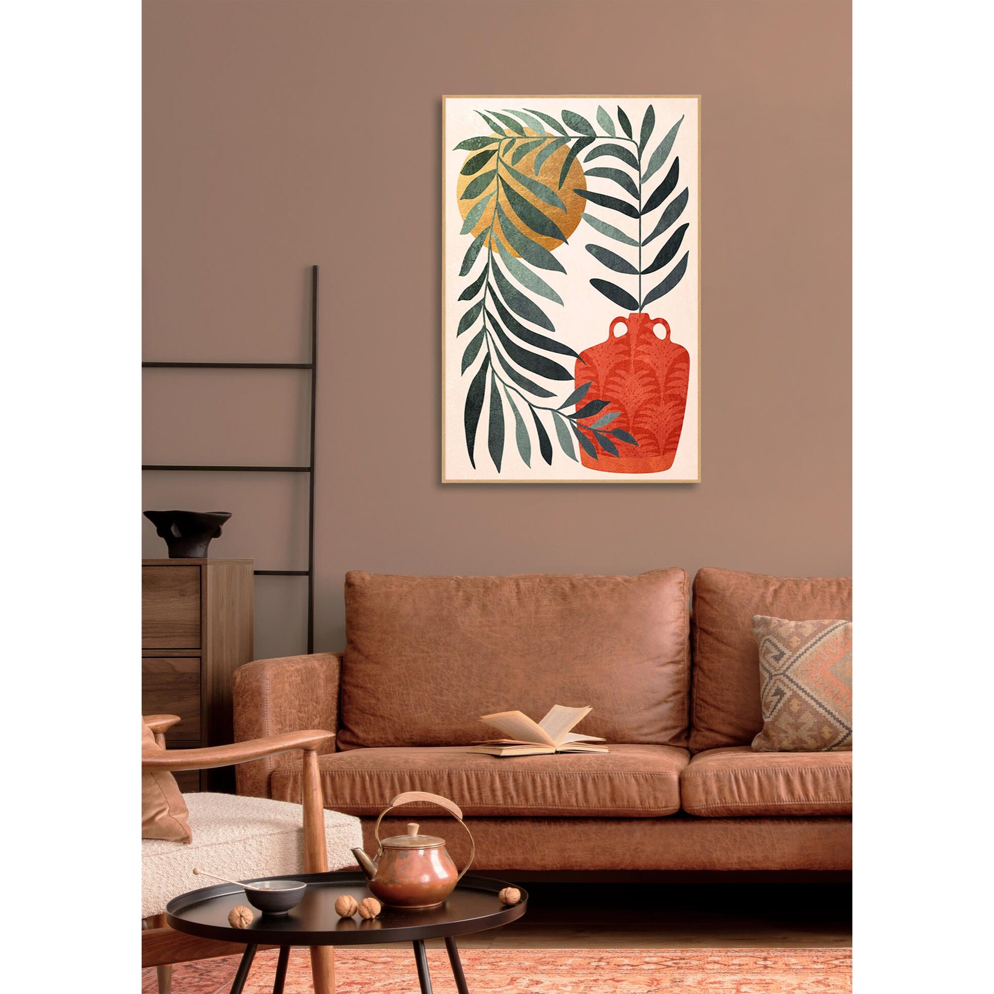 Cuadro Roman poliéster verde-terracota-dorado 91x61x4cm