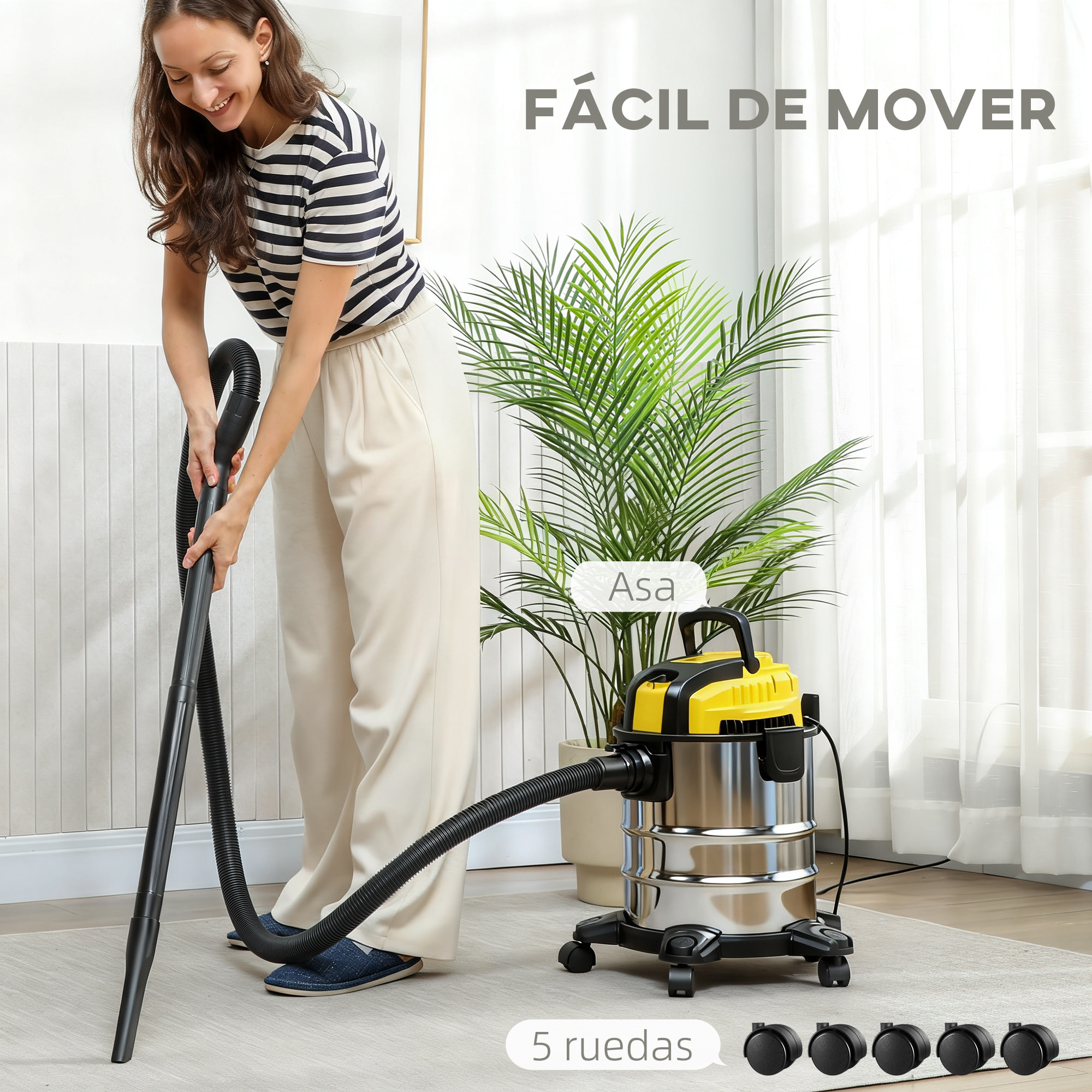 Aspirador en Seco y Húmedo 3 en 1, 1200W, Aspiradora con Función de Soplador, Manguera 2 m, Depósito Inoxidable 20L, Triple Filtro, Boquilla para Suelos y Ranuras, Amarillo