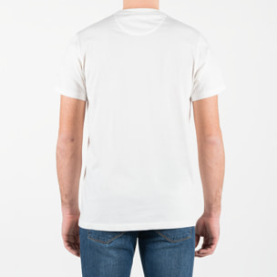 T-shirt con con ricamo centrale e dettaglio della bandiera americana intarsiata sulla manica sinistra