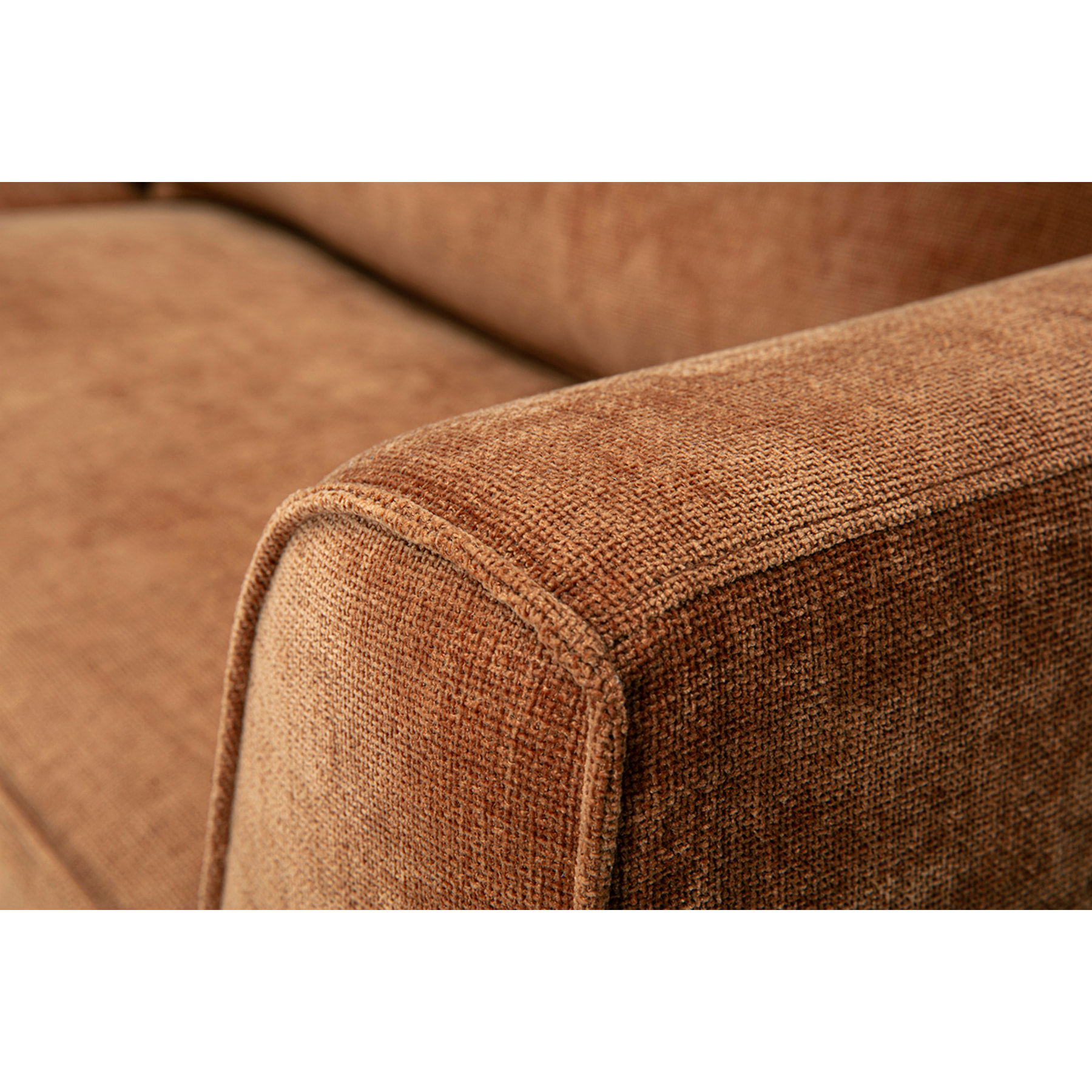 Canapé d'angle droit design en tissu effet velours texturé terre brûlée 3 places GRAMMY