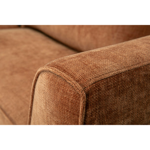Canapé d'angle droit design en tissu effet velours texturé terre brûlée 3 places GRAMMY