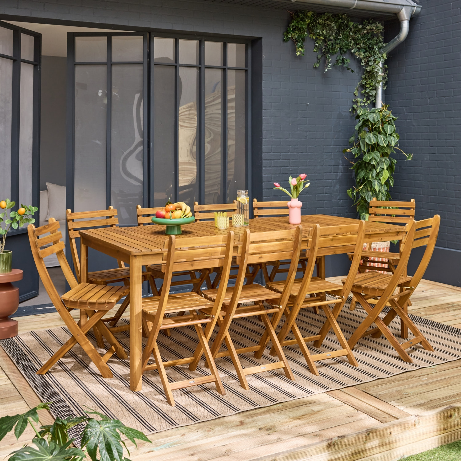 Table de jardin bois d'acacia + 10 assises CALENA + SENORA