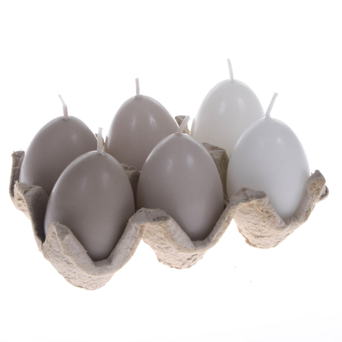 Candele A Uova Con Plateau, 6 Pezzi. Altezza 7 Cm - Pezzi 3 - 14X7X10cm - Colore: Grigio - Bianchi Dino - Candele Pasquali