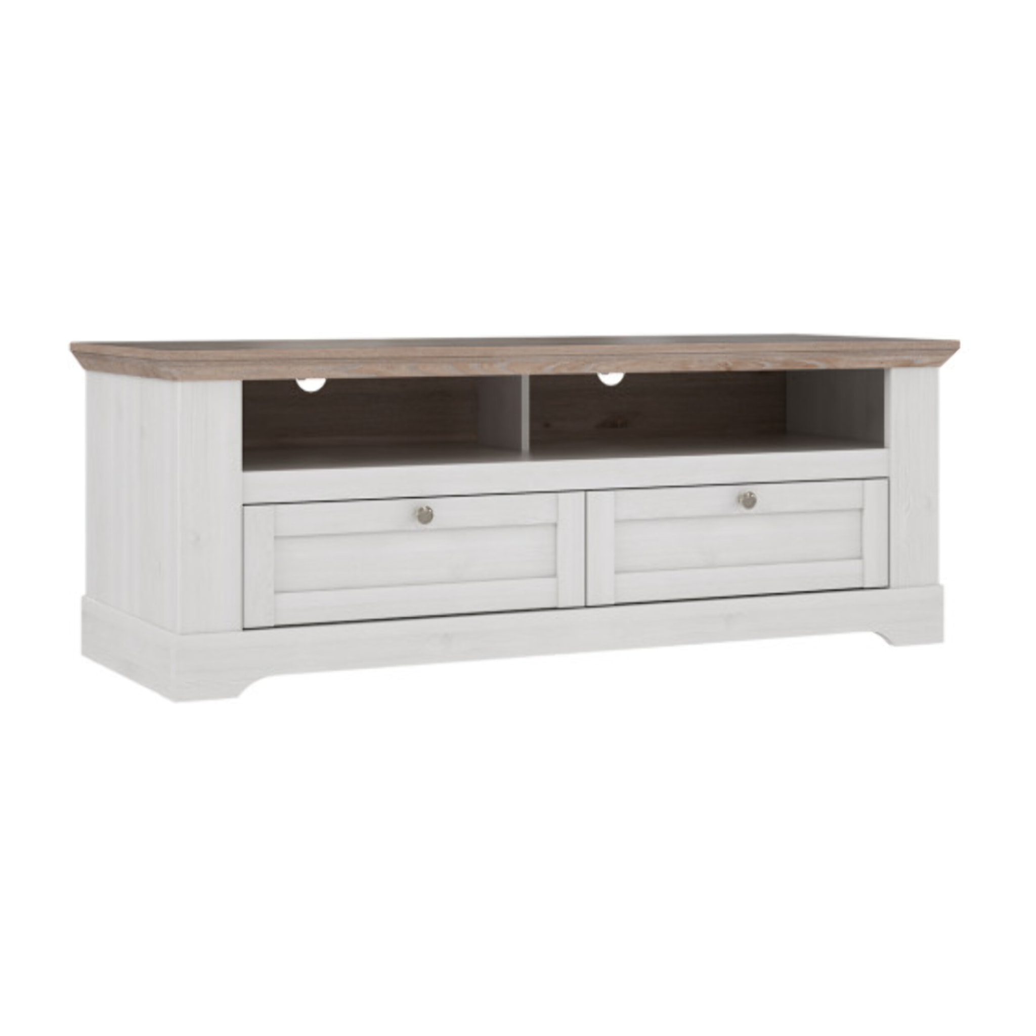 Meuble TV en bois effet chêne clair blanchi L145cm - ILONA