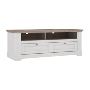 Meuble TV en bois effet chêne clair blanchi L145cm - ILONA