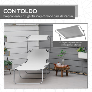 Tumbona de jardín Plegable con Toldo Desmontable y Regulable Respaldo Reclinable para Jardín Terraza Acampada al Aire Libre 187x58x36 cm Gris Claro