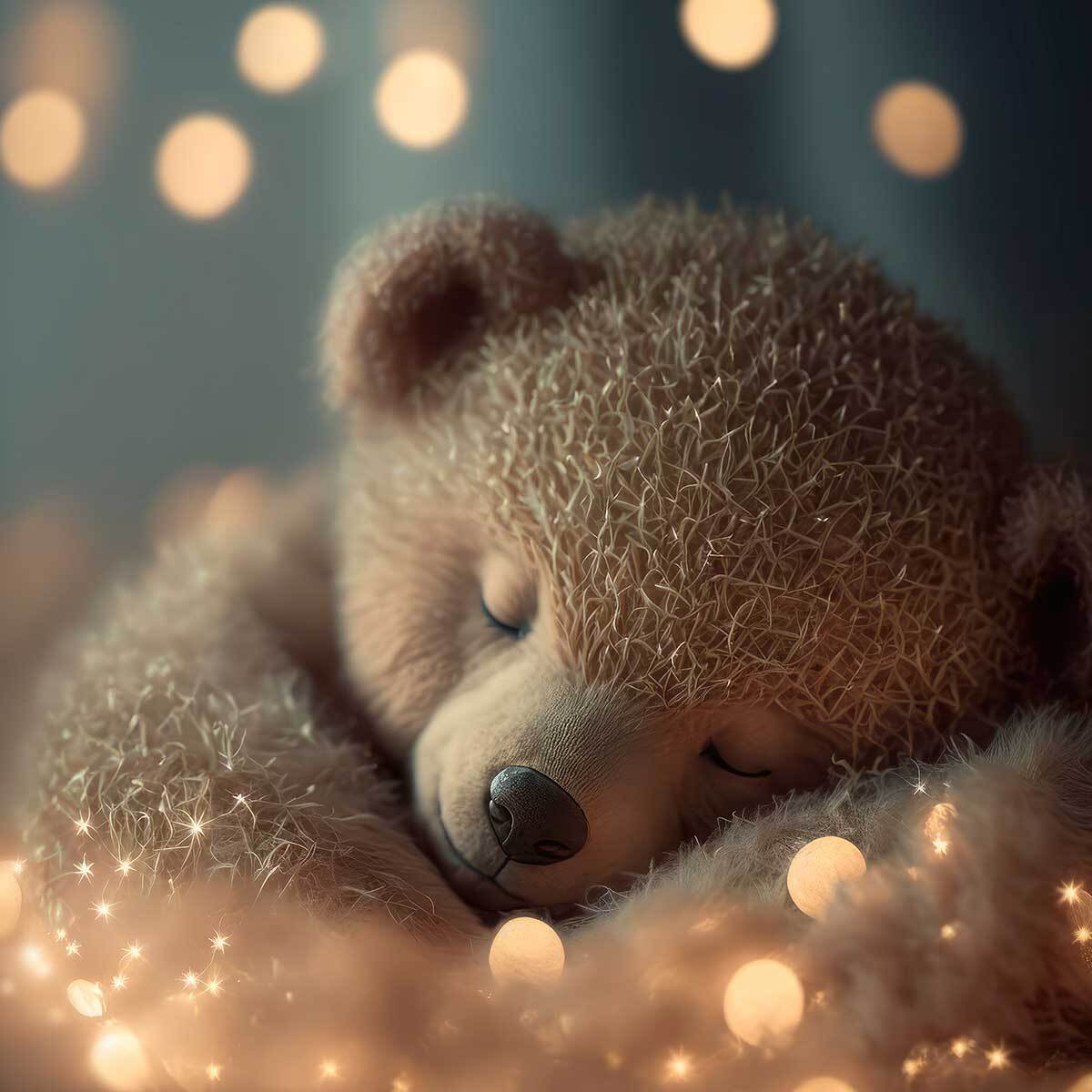 Affiche enfant mon nounours endormi  Affiche + cadre en bois - Noir