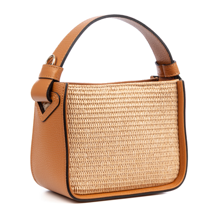 Baschi Bolso de mano Mujer. Fabricado en paja y piel auténtica Dollaro.