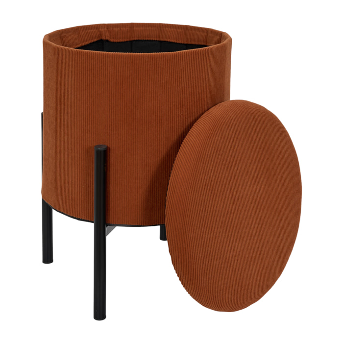 Lot de 4 Poufs - HOME DECO FACTORY - Jules - Rangement - Côtelé - Terracotta