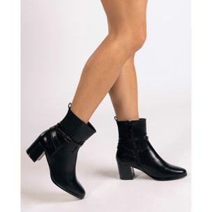 Botines de Piel Sintética - Negro - Tacón: 6 cm