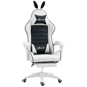 Silla Gaming Profesional Silla Gamer Racing Giratoria de Cuero PU con Altura Ajustable Inclinable 135° Reposacabezas y Reposapiés para Oficina Estudio 65x63x136-142 cm Negro y Blanco