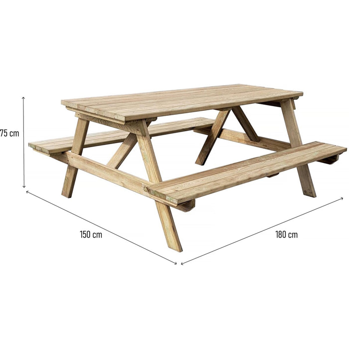 Table adulte pique-nique "Gardenia" - 180 x 150 x 75 cm - 6/8 personnes