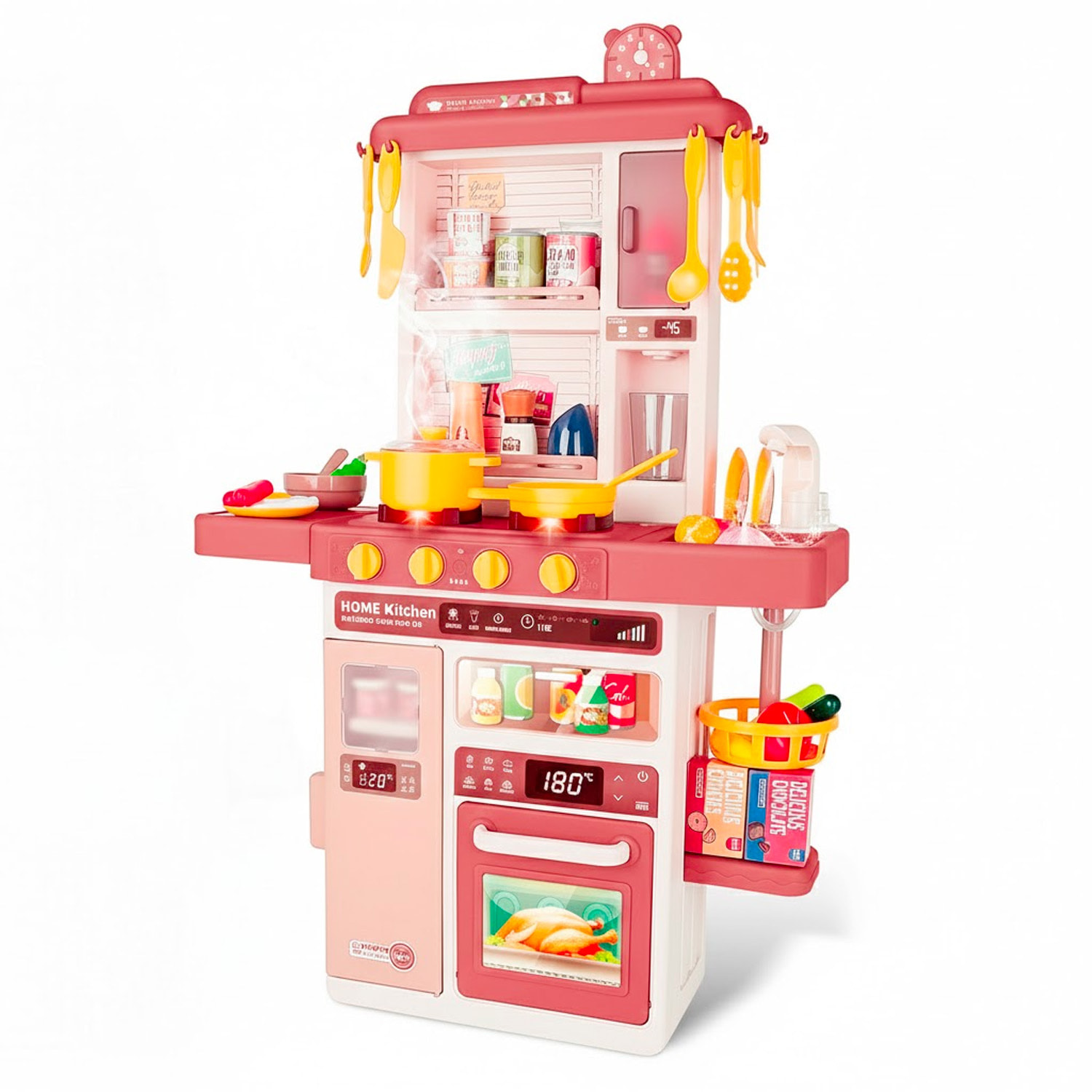 Cucina Giocattolo Bambini Con Luci E Suoni Realistici Rubinetto Con Riciclo Acqua Forno Fornelli Apribili 50 Accessori Gioco Educativo 3–8 Anni Rossa