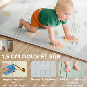 Tapis de jeu bébé pliable réversible motif animaux forêt - 200 x 150 x 1,5 cm - antidérapant imperméable
