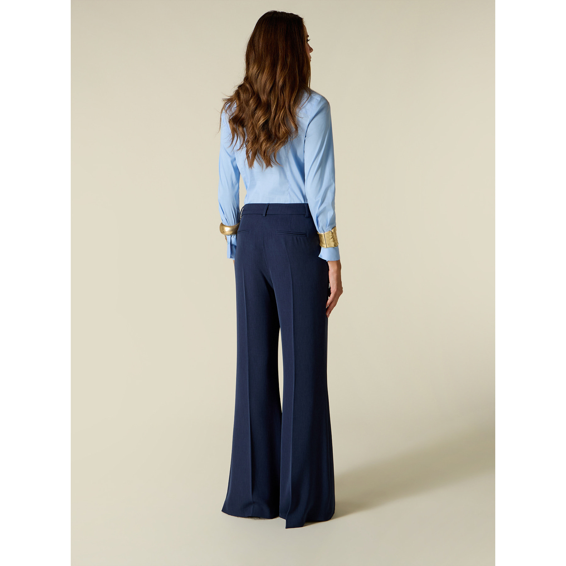 Oltre - Pantaloni palazzo tinto filo - Blu